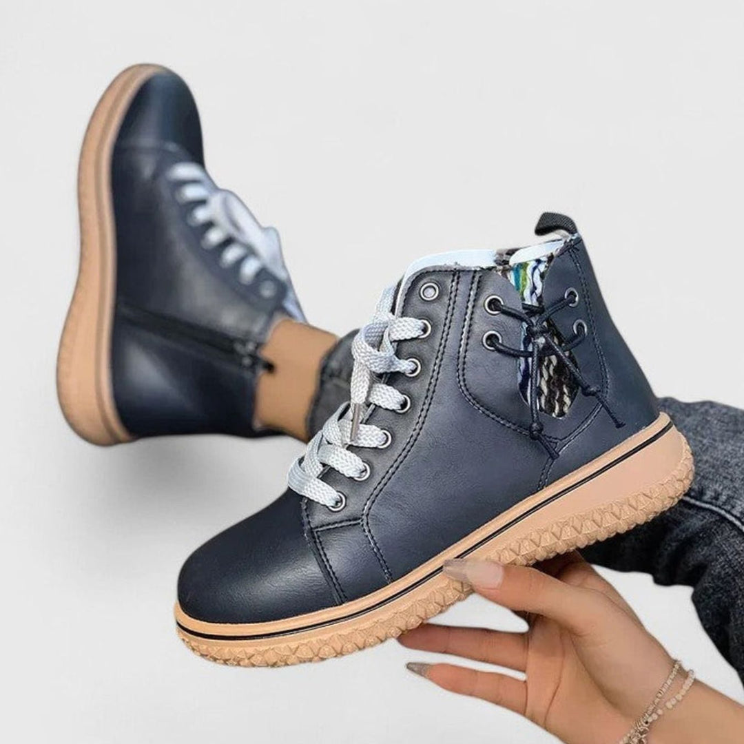 Women's Lace-Up Ankle Boots Orthopedic Boho Fleece-Lined - Black