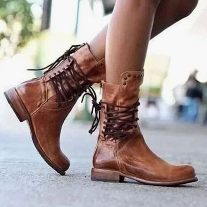 Women's Lace-Up Western Ankle Boots Block Heel Studded