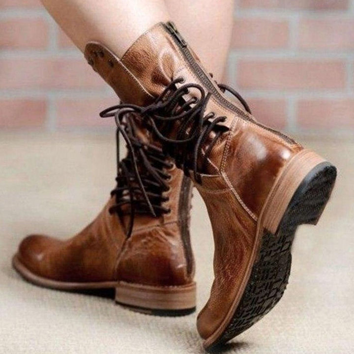 Women's Lace-Up Western Ankle Boots Block Heel Studded