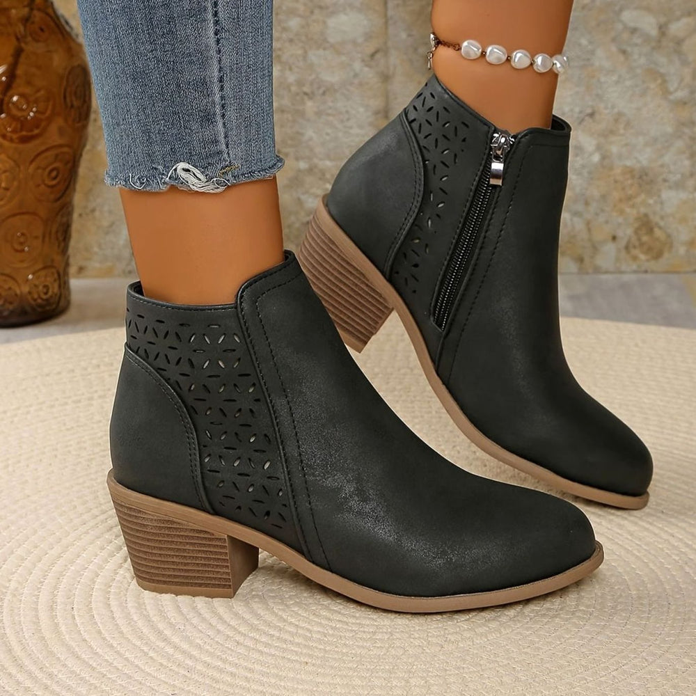 Women's Laser-Cut Breathable Orthopedic Block-Heel Ankle Boots