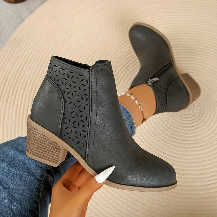 Women's Laser-Cut Breathable Orthopedic Block-Heel Ankle Boots