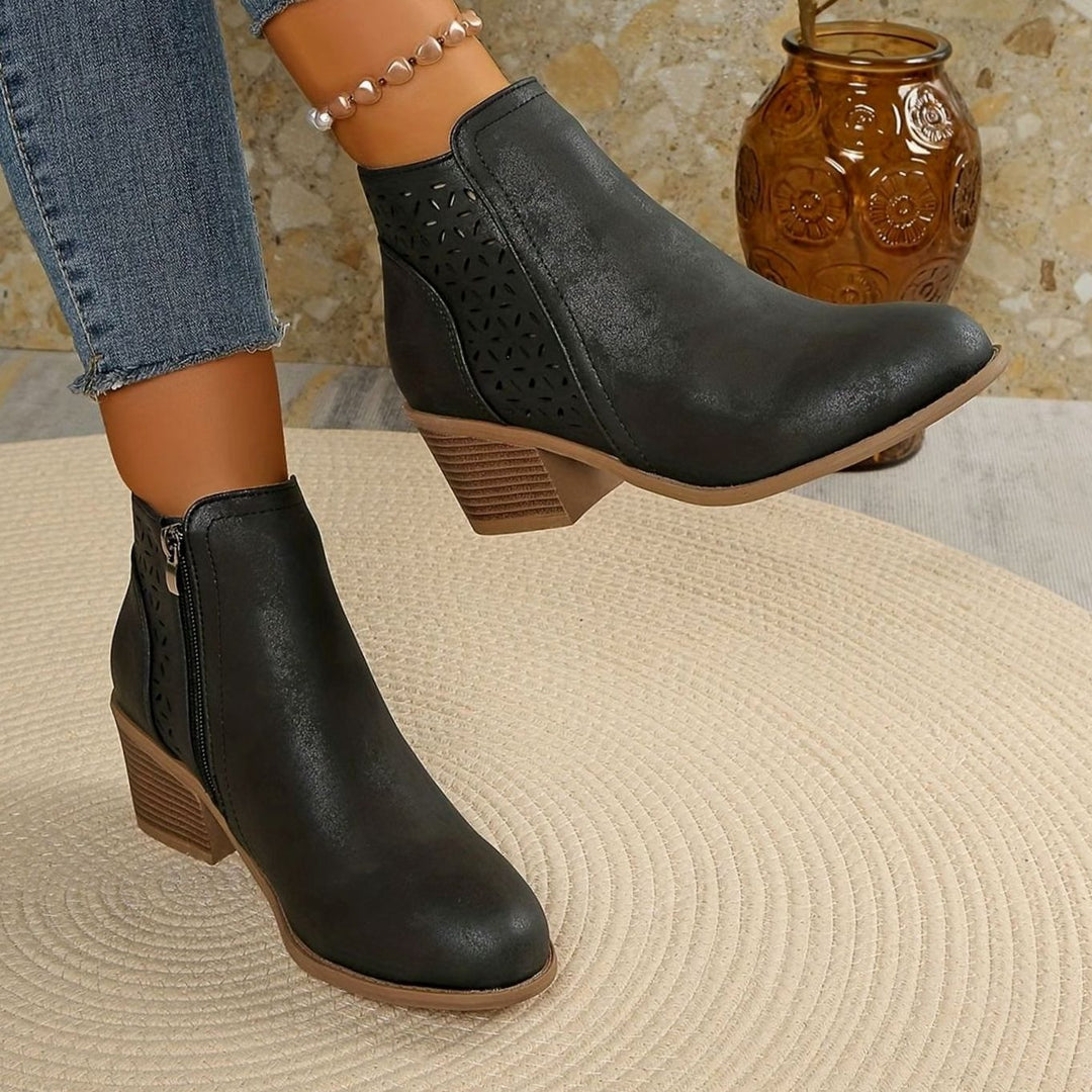 Women's Laser-Cut Breathable Orthopedic Block-Heel Ankle Boots