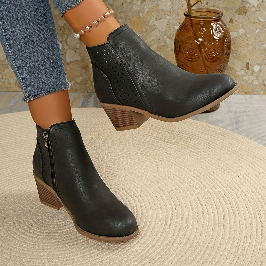 Women's Laser-Cut Breathable Orthopedic Block-Heel Ankle Boots