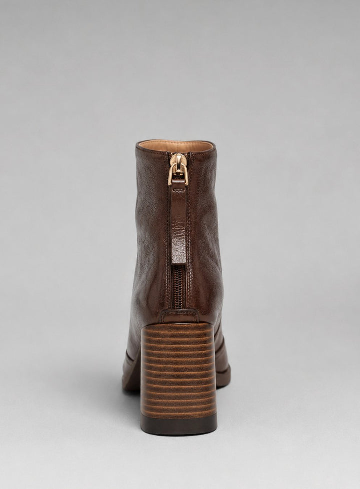 Women's Leather Ankle Boots Block Heel Square Toe