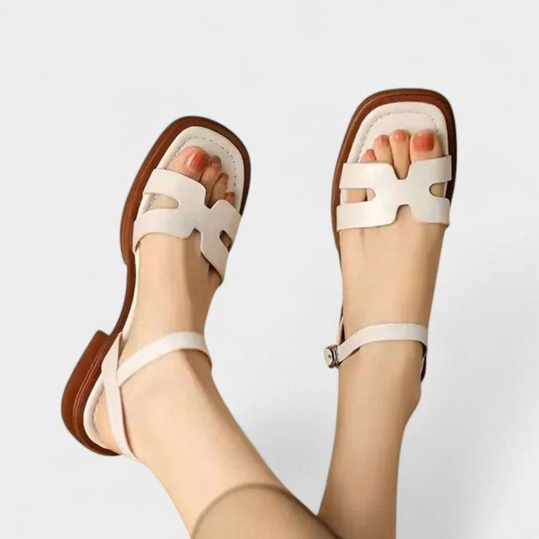 Women's Leather Ankle Strap Flat Sandals H-Bar Buckle