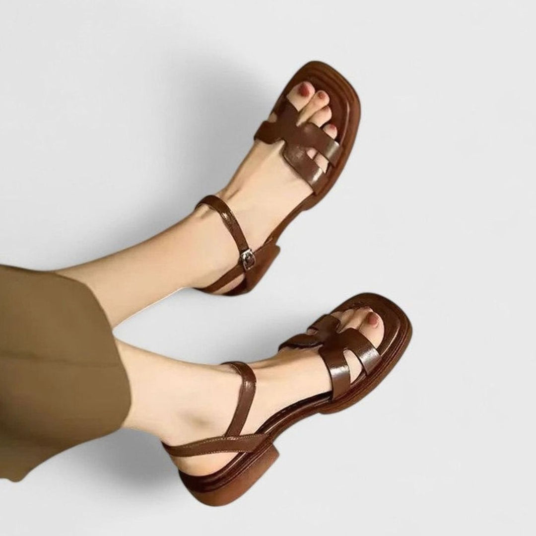 Women's Leather Ankle Strap Flat Sandals H-Bar Buckle