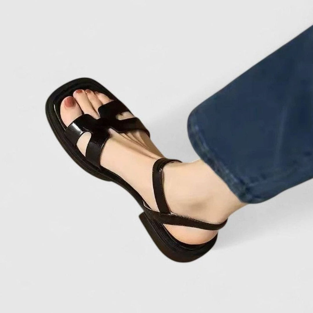 Women's Leather Ankle Strap Flat Sandals H-Bar Buckle