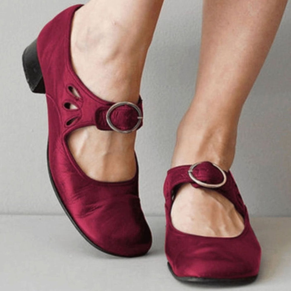 Women's Leather Block-Heel Buckle-Strap Mary Jane Shoes