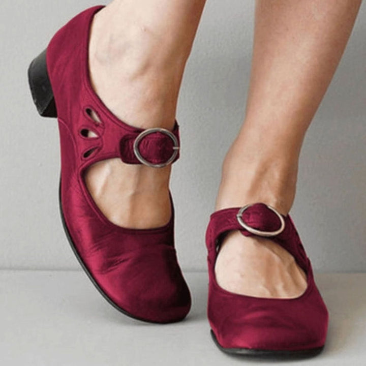 Women's Leather Block-Heel Buckle-Strap Mary Jane Shoes