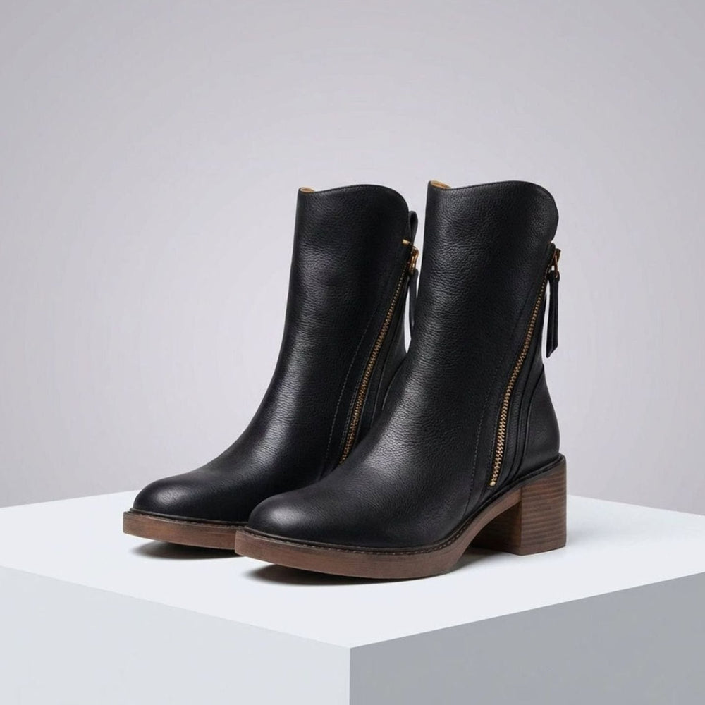 Women's Leather Block-Heel Side-Zip Ankle Boots