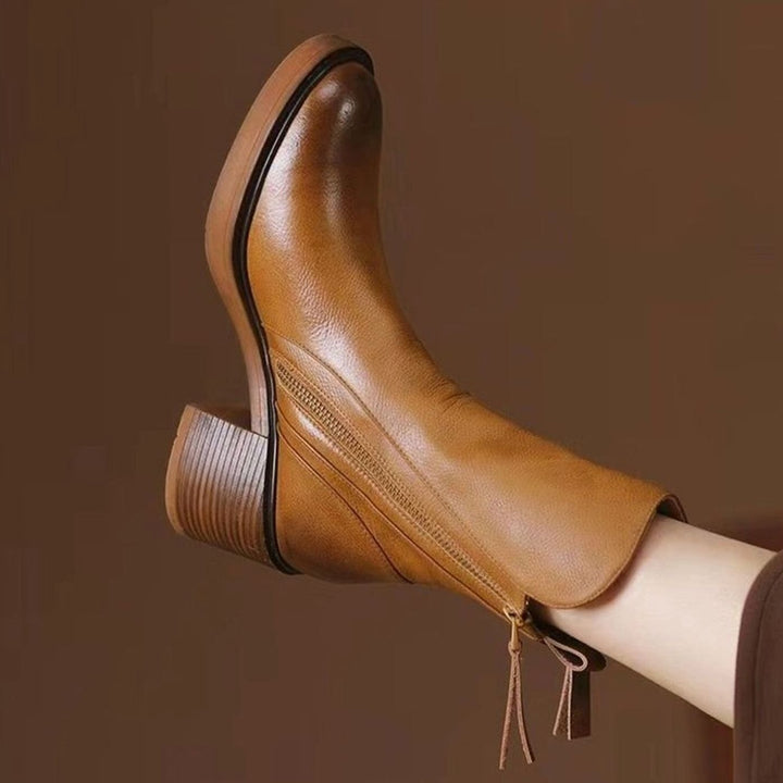 Women's Leather Block-Heel Side-Zip Ankle Boots