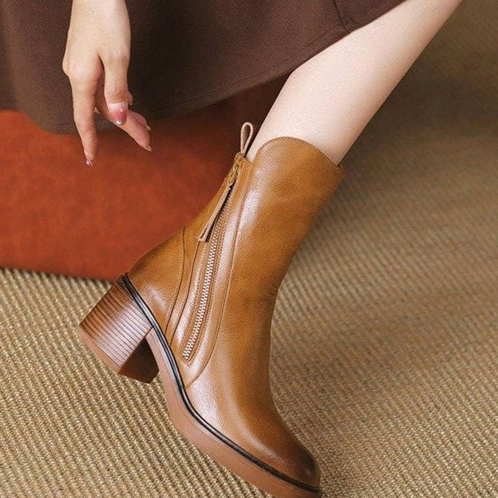 Women's Leather Block-Heel Side-Zip Ankle Boots