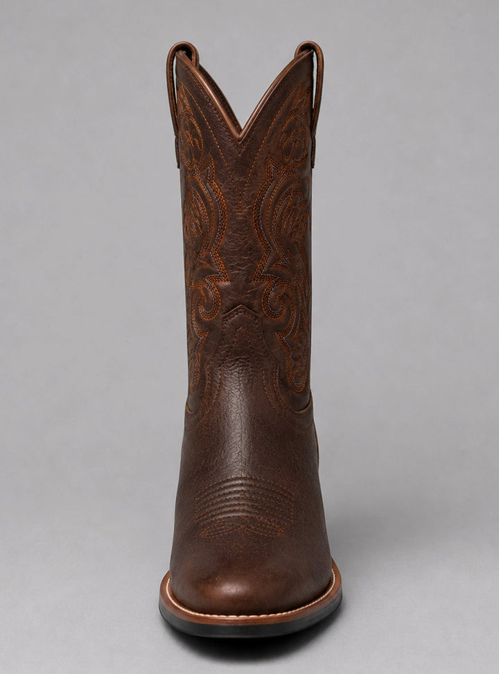 Women's Leather Embroidered Western Cowboy Boots Block Heel