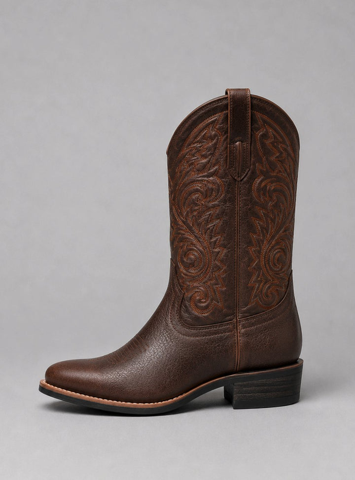 Women's Leather Embroidered Western Cowboy Boots Block Heel