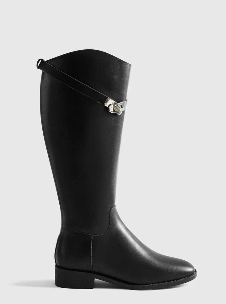 Women's Leather Knee-High Buckle Riding Boots