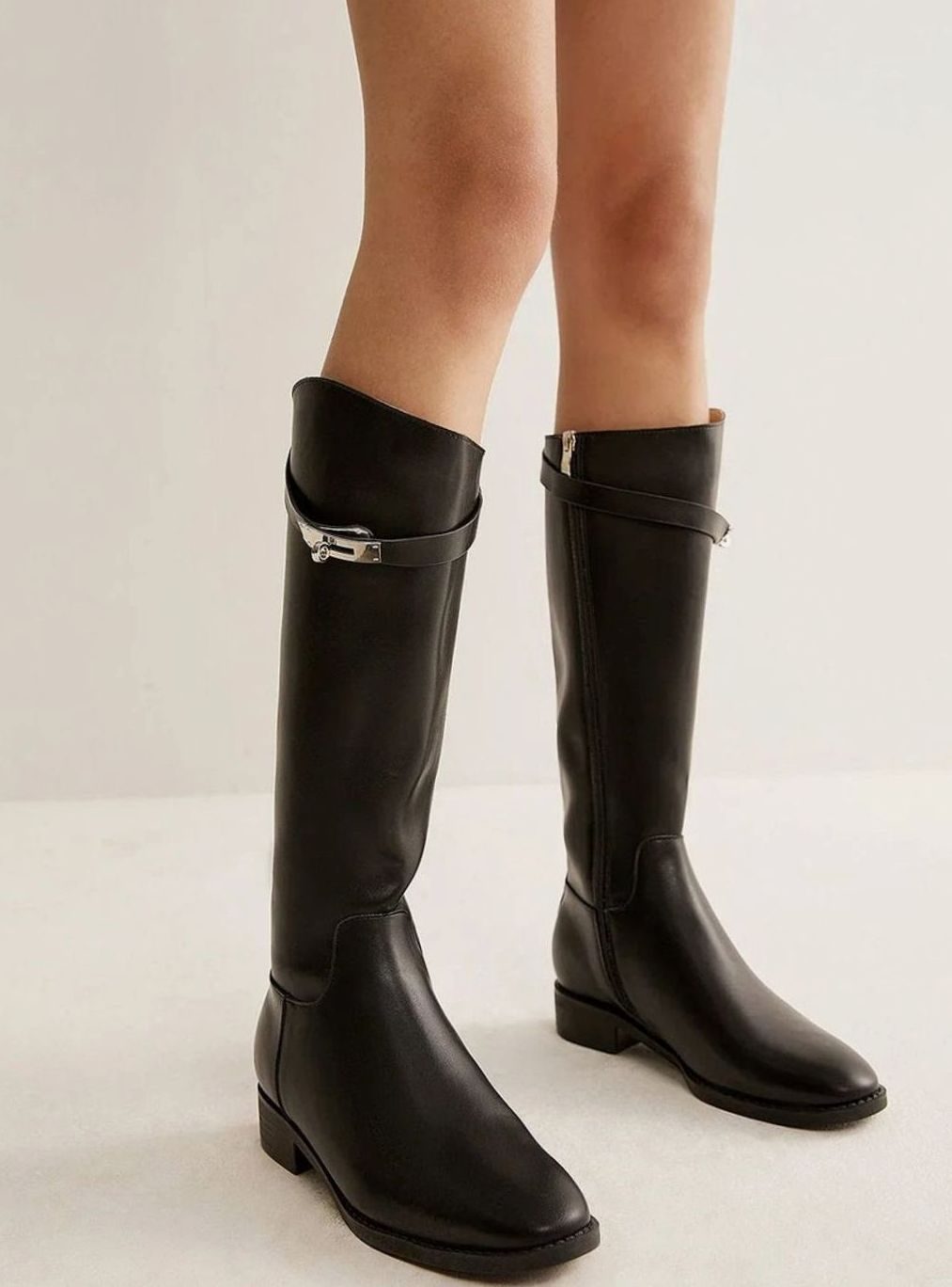 Women's Leather Knee-High Buckle Riding Boots