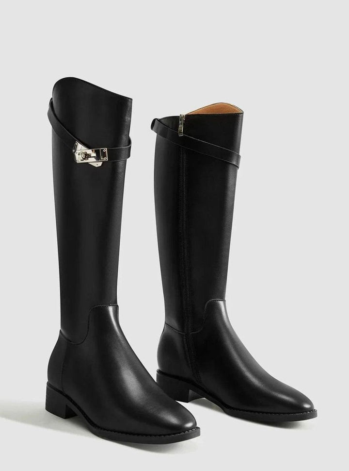 Women's Leather Knee-High Buckle Riding Boots