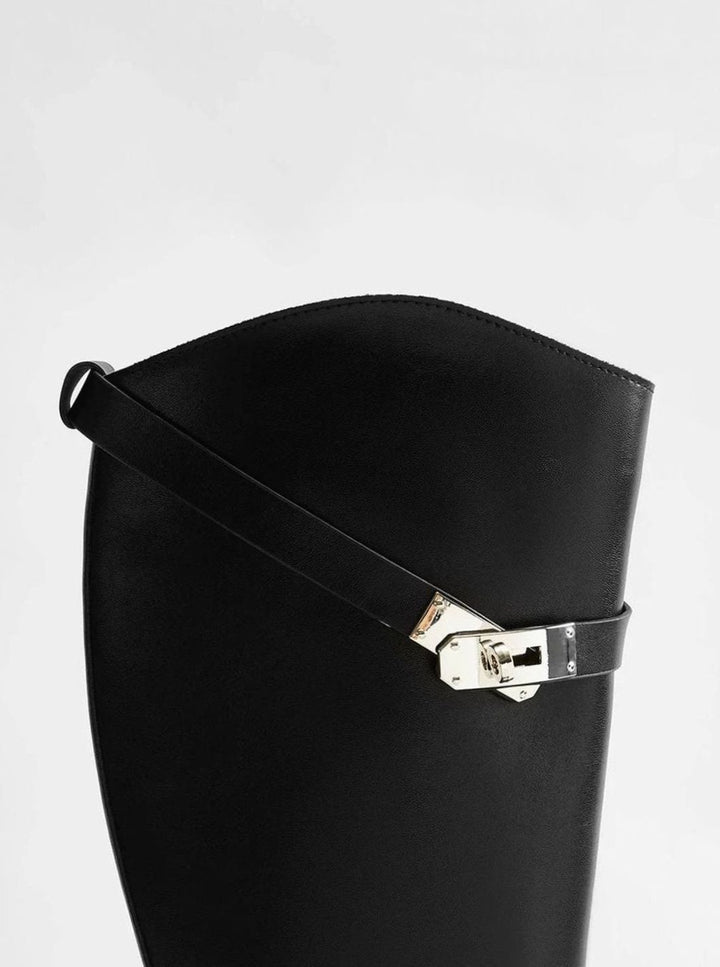 Women's Leather Knee-High Buckle Riding Boots