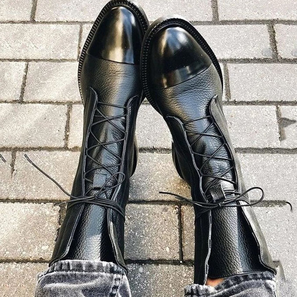 Women's Leather Lace-Up Mid-Calf Cap-Toe Ankle Boots
