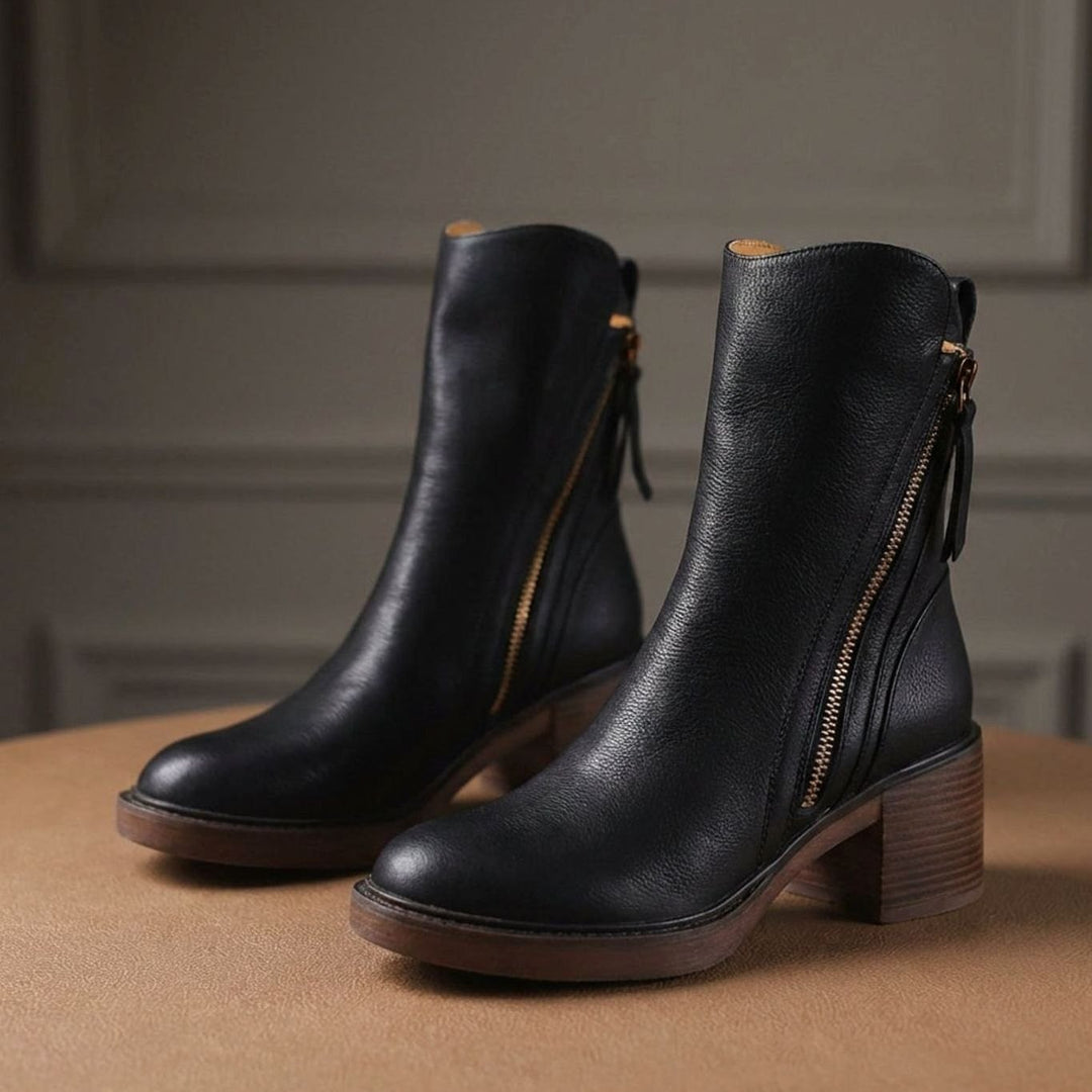 Women's Leather Side-Zip Ankle Boots Cushioned Footbed