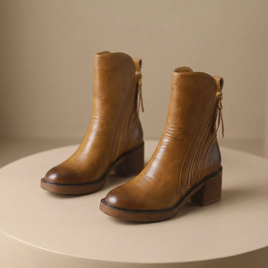 Women's Leather Side-Zip Ankle Boots Cushioned Footbed
