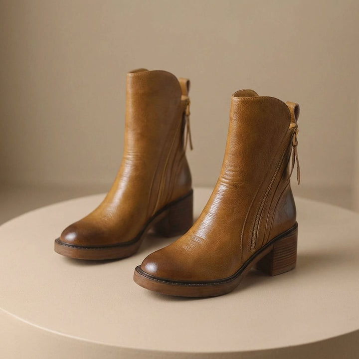Women's Leather Side-Zip Ankle Boots Cushioned Footbed