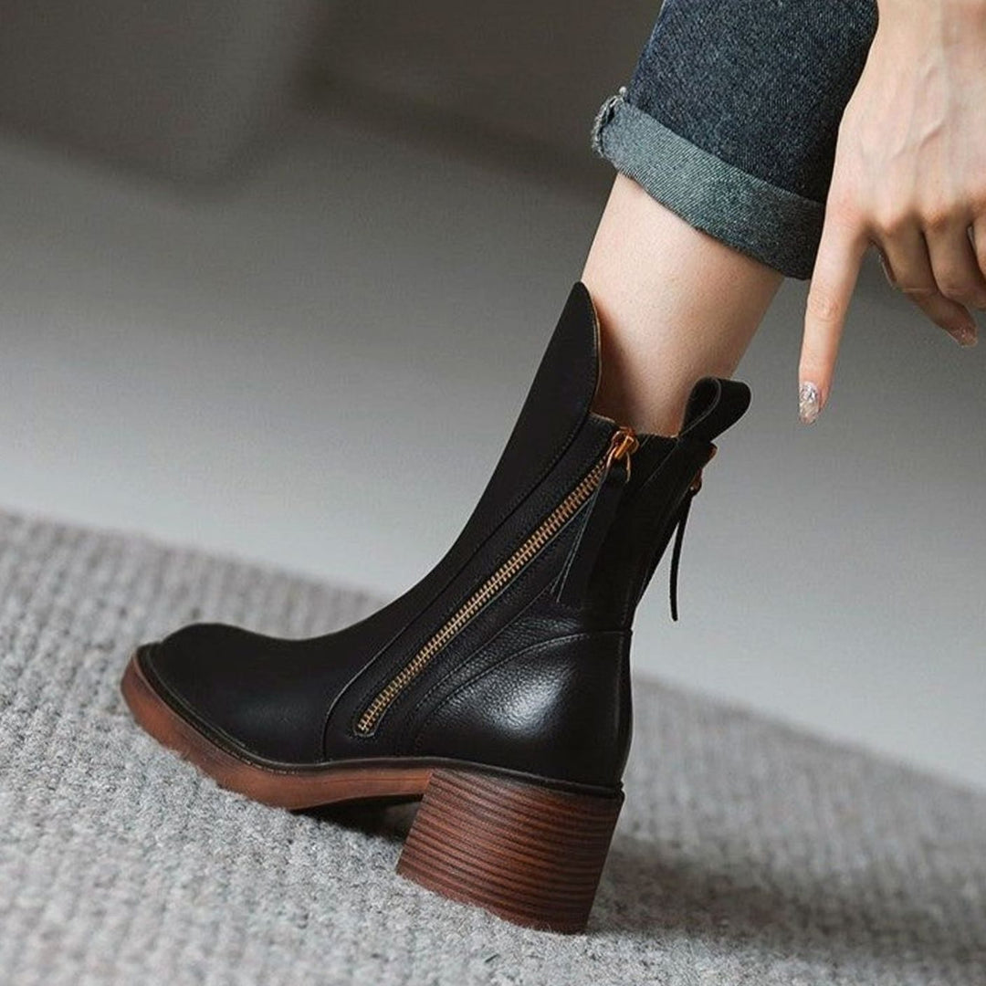 Women's Leather Side-Zip Ankle Boots Cushioned Footbed