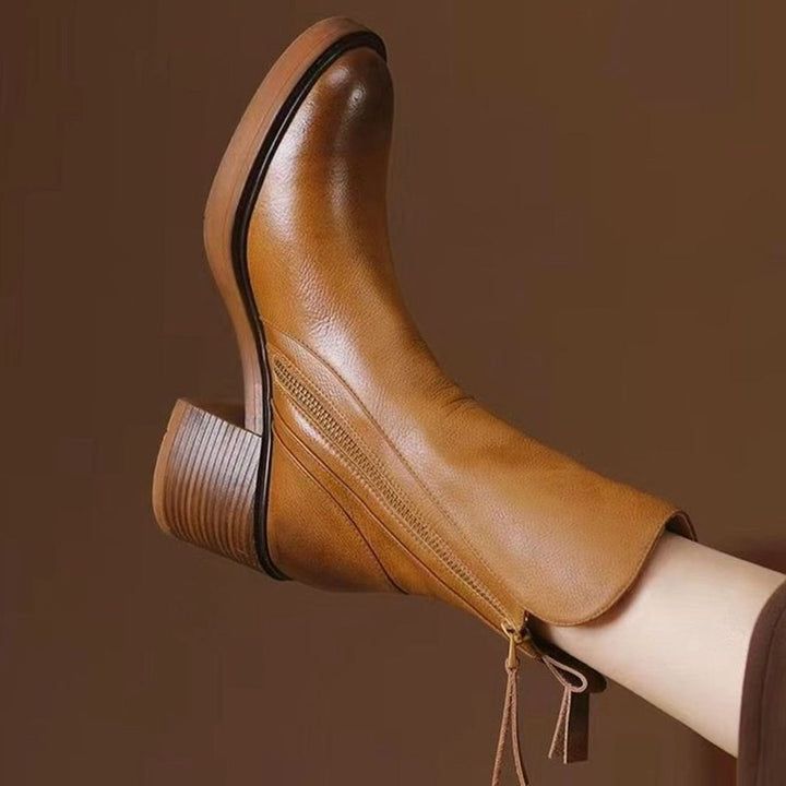 Women's Leather Side-Zip Ankle Boots Cushioned Footbed