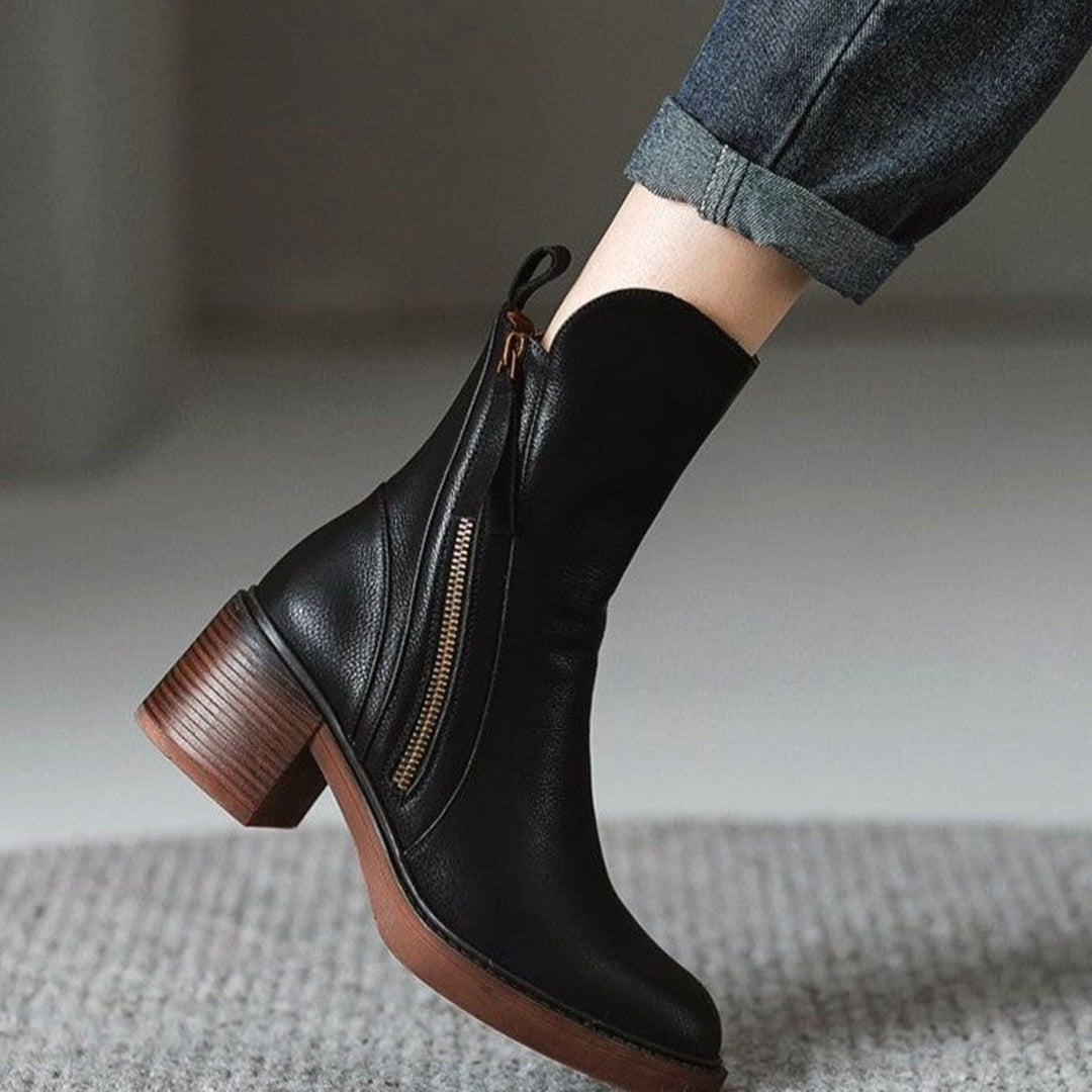 Women's Leather Side-Zip Ankle Boots Cushioned Footbed