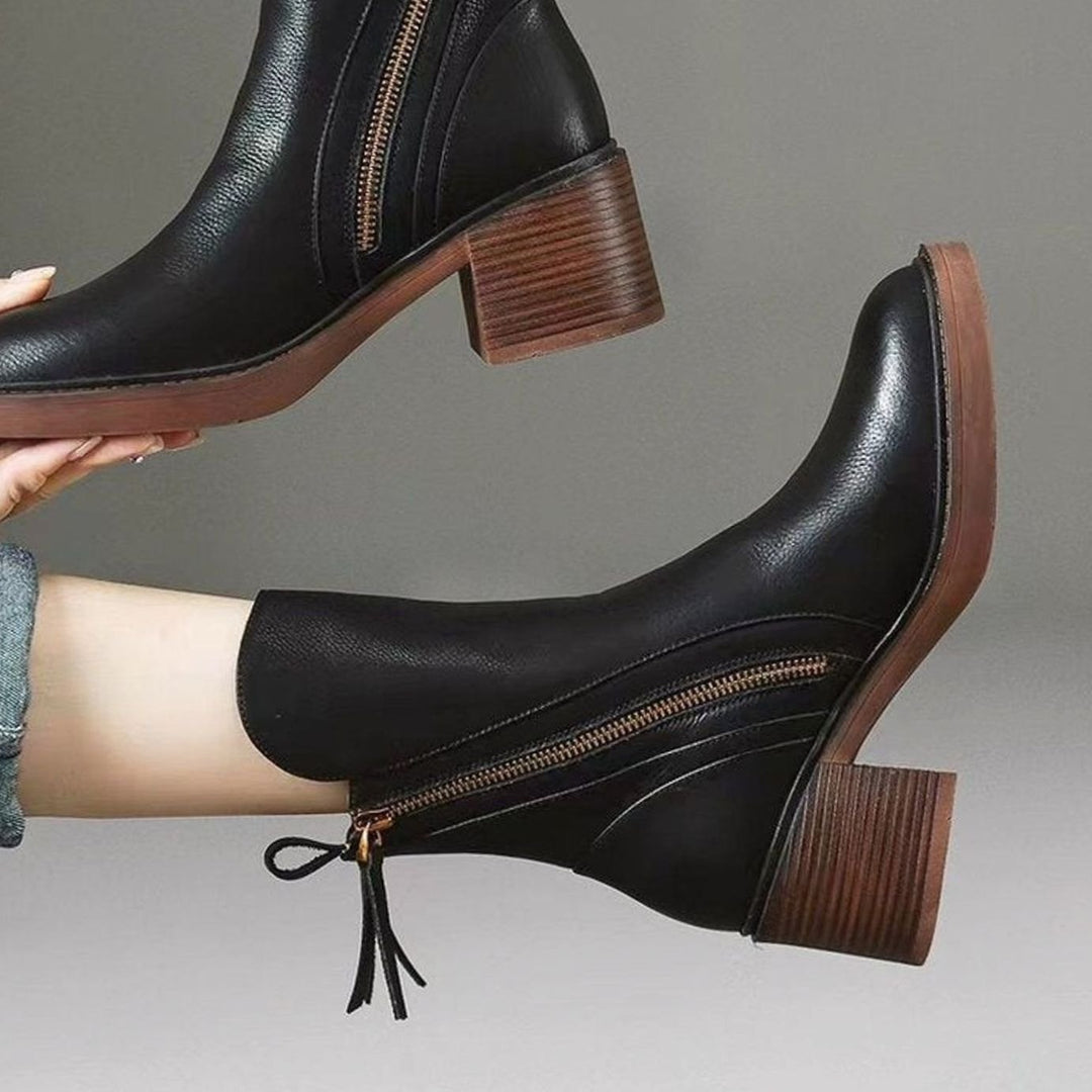 Women's Leather Side-Zip Ankle Boots Cushioned Footbed