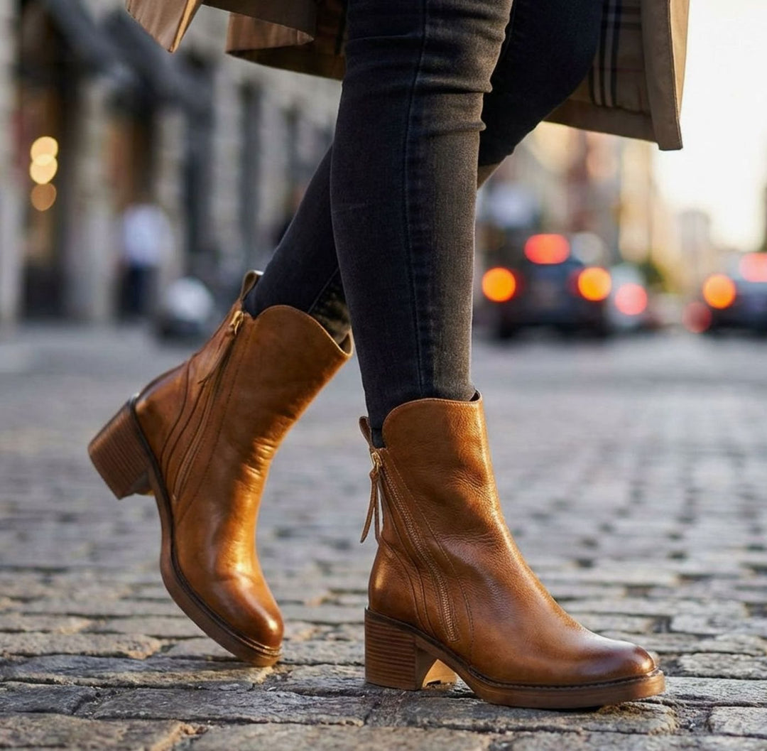 Women's Leather Side-Zip Ankle Boots Cushioned Footbed