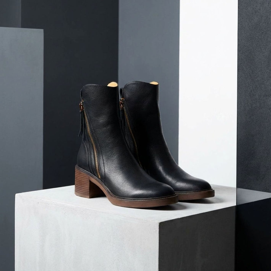 Women's Leather Side-Zip Ankle Boots Cushioned Footbed