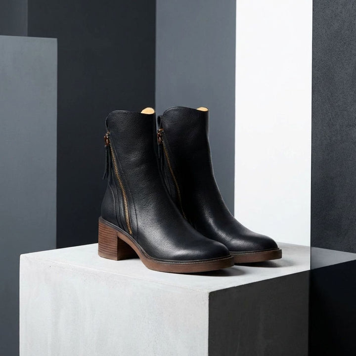 Women's Leather Side-Zip Ankle Boots Cushioned Footbed