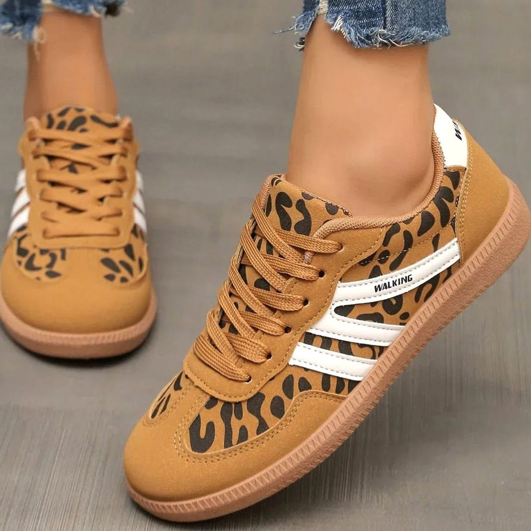 Women's Leopard Print Arch-Support Lace-Up Walking Trainers