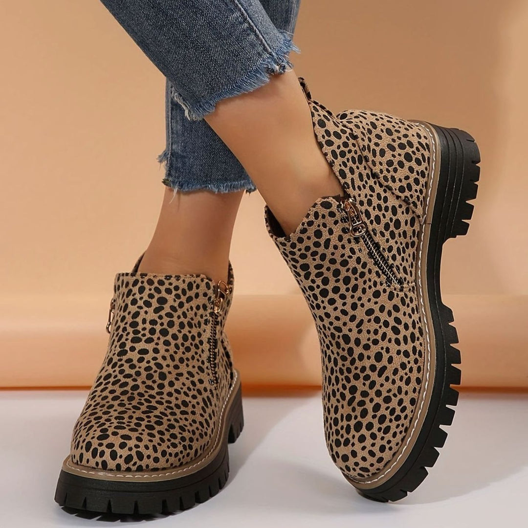 Women's Leopard Print Chunky Platform Side-Zip Ankle Boots - Leopard Print