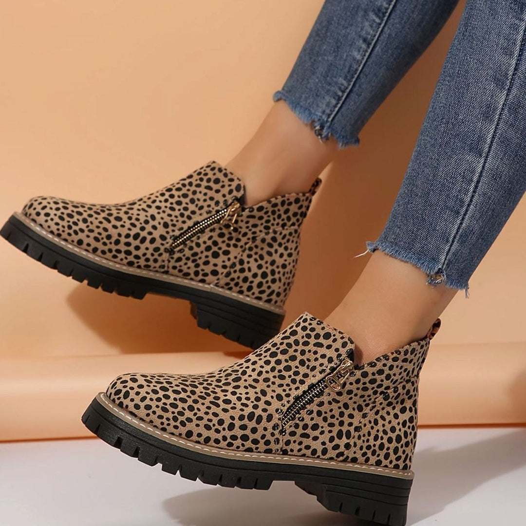 Women's Leopard Print Chunky Platform Side-Zip Ankle Boots