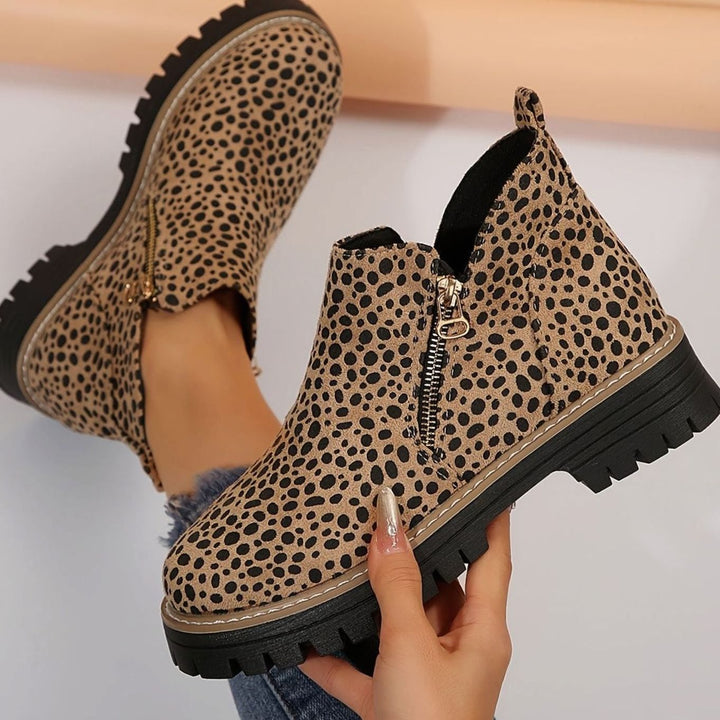 Women's Leopard Print Chunky Platform Side-Zip Ankle Boots