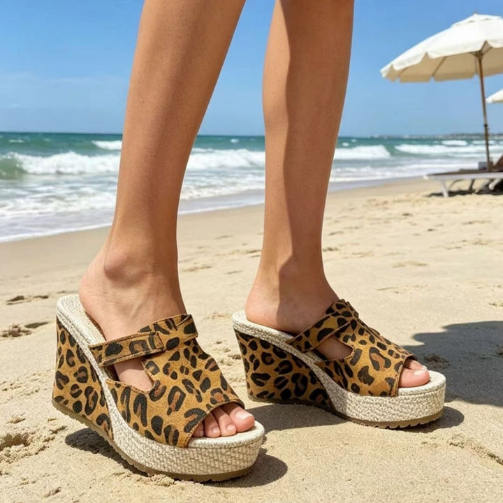 Women's Leopard Print Double-Buckle Espadrille Platform Sandals