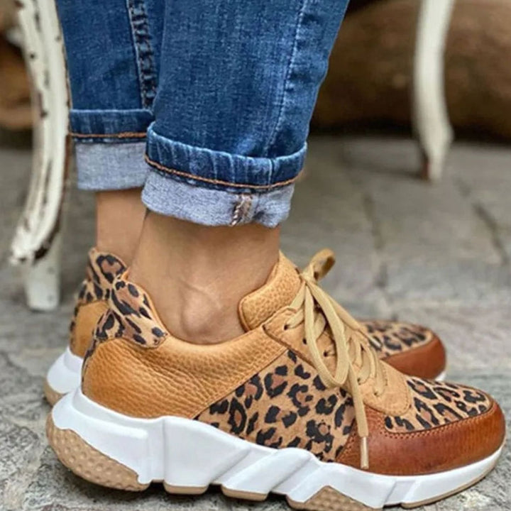 Women's Leopard Print Lace-Up Chunky Sole Trainers