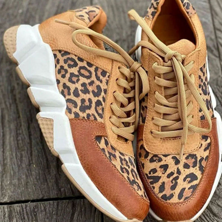 Women's Leopard Print Lace-Up Chunky Sole Trainers