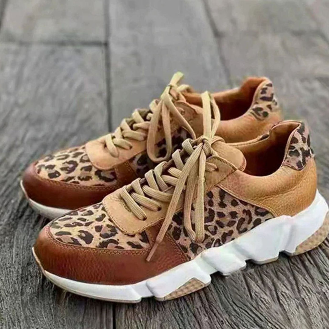 Women's Leopard Print Lace-Up Chunky Sole Trainers
