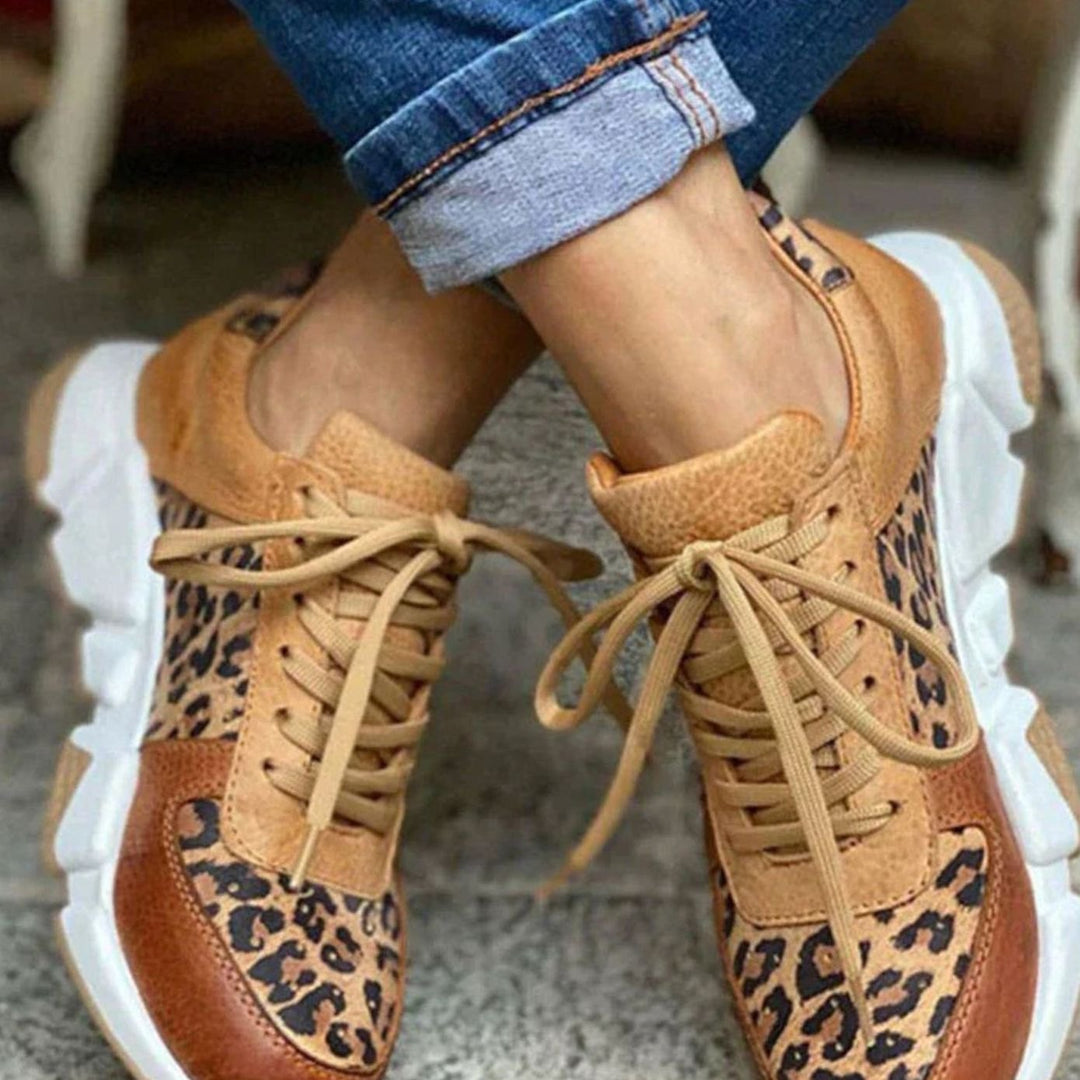 Women's Leopard Print Lace-Up Chunky Sole Trainers