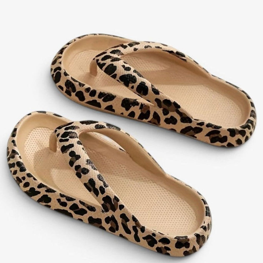 Women's Leopard Print Toe-Strap Flat Slip-On Flip-Flop Sandals