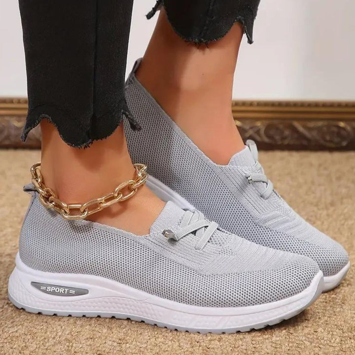 Women's Lightweight Ergonomic Mesh Slip-On Trainers - Light Grey