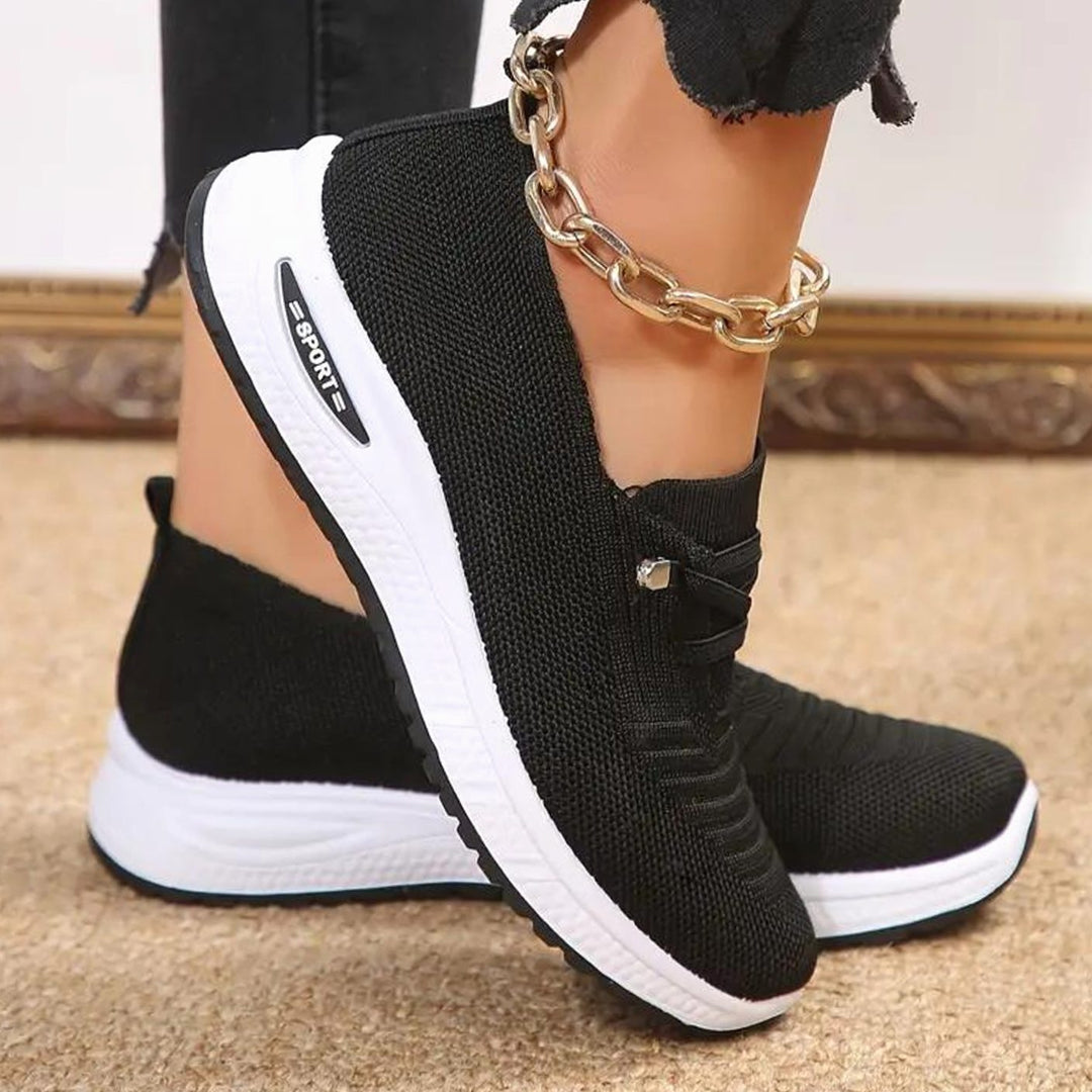 Women's Lightweight Ergonomic Mesh Slip-On Trainers - Black