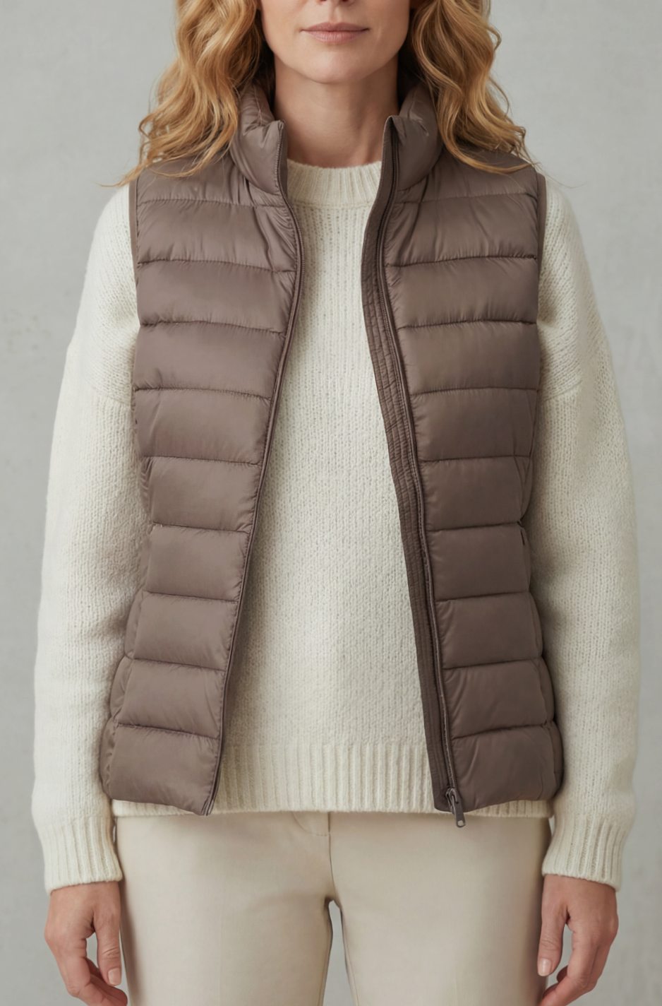 Women's Lightweight Layering Puffer Gilet Vest Zip-Up - Khaki