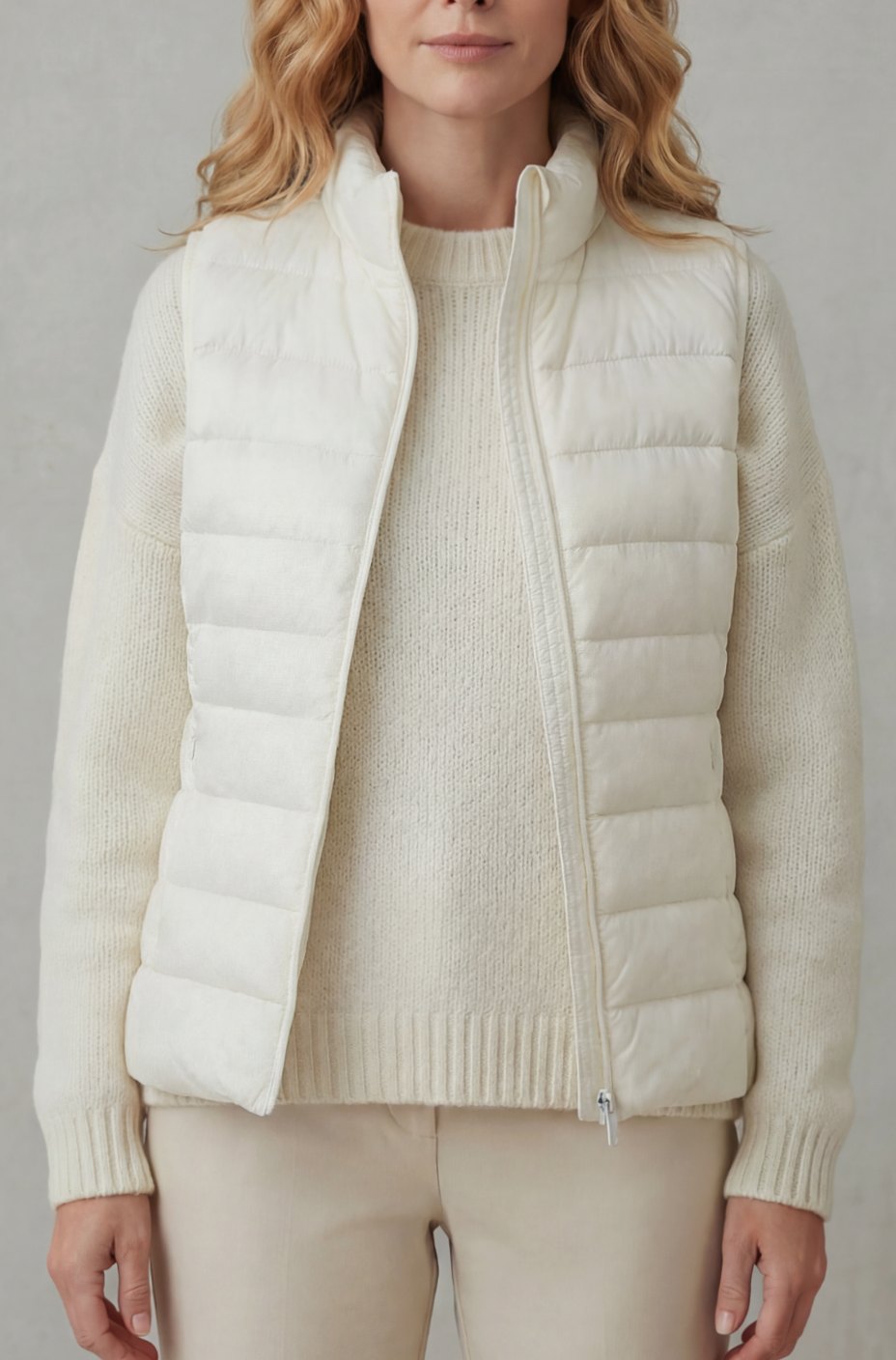 Women's Lightweight Layering Puffer Gilet Vest Zip-Up - White