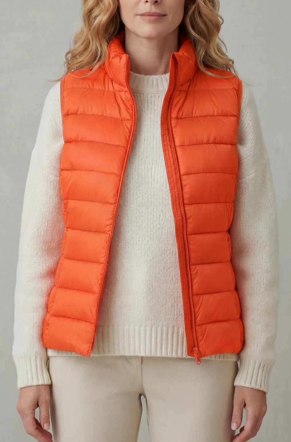 Women's Lightweight Layering Puffer Gilet Vest Zip-Up - Orange