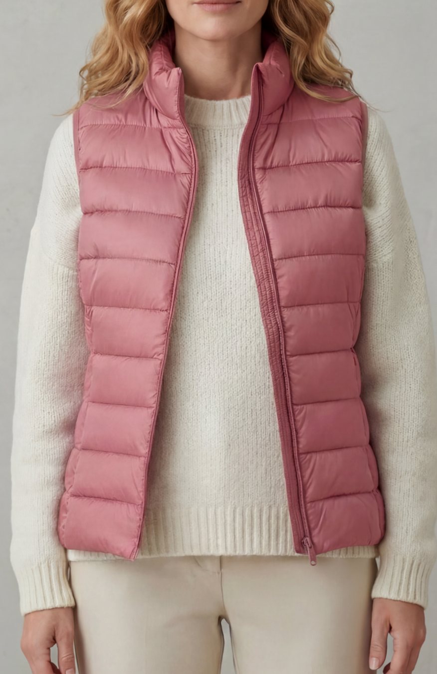 Women's Lightweight Layering Puffer Gilet Vest Zip-Up - Pink