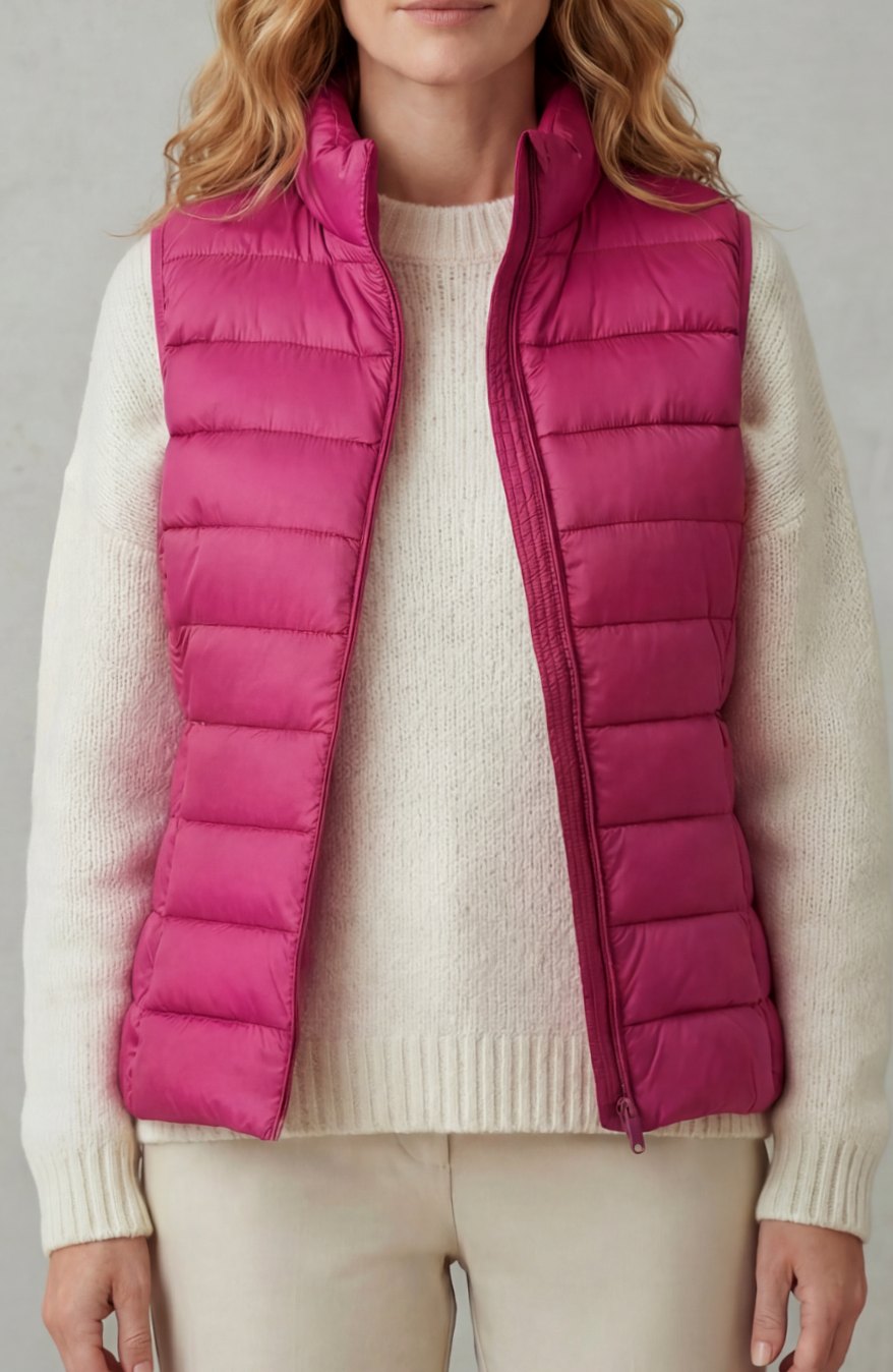 Women's Lightweight Layering Puffer Gilet Vest Zip-Up - Hot Pink